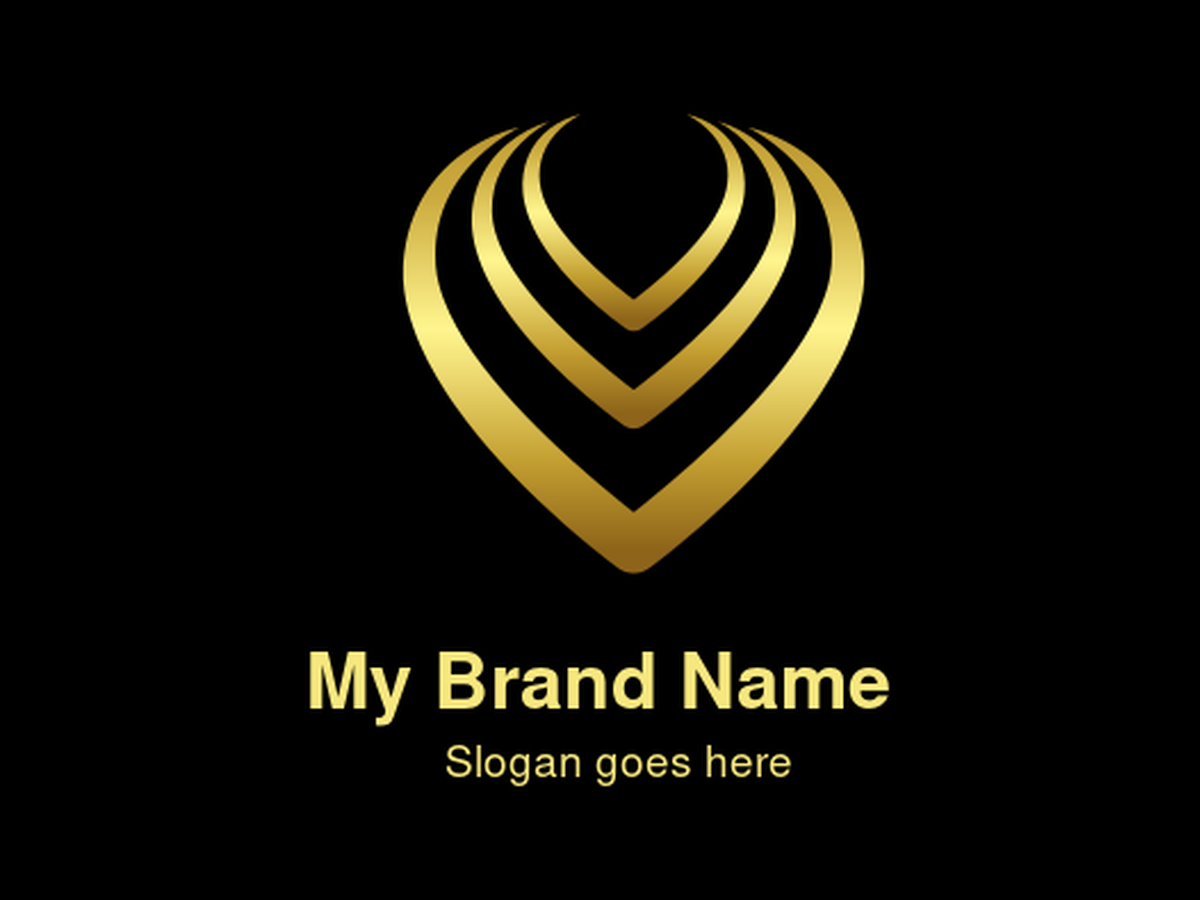 Luxurious Gold Layered Heart Logo with Overlapping V-Shapes for Premium Jewelry and Romantic Branding